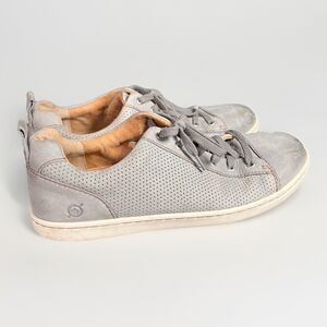 Born Mens Ashram Casual Shoe Size 10.5 M Gray Perforated Leather Sneaker Cap Toe